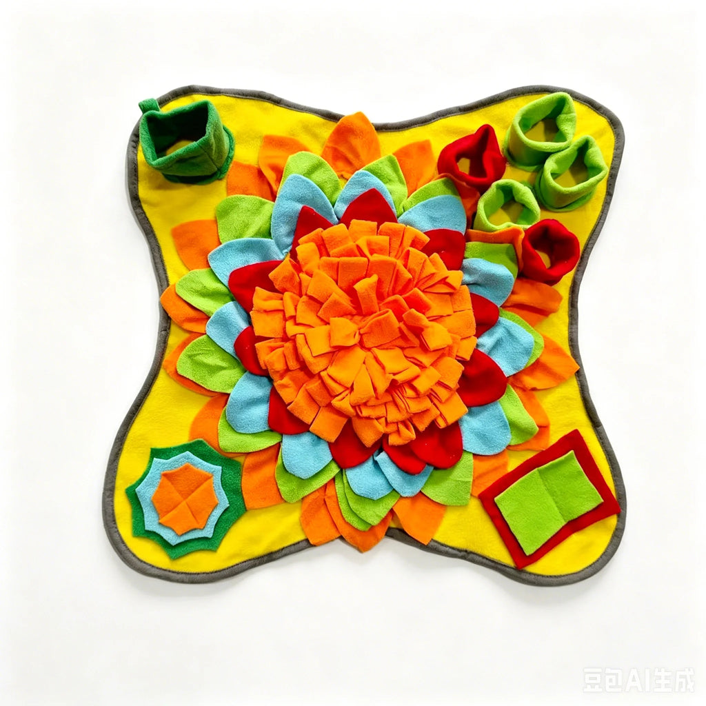 Dog foraging on the snuffle mat
