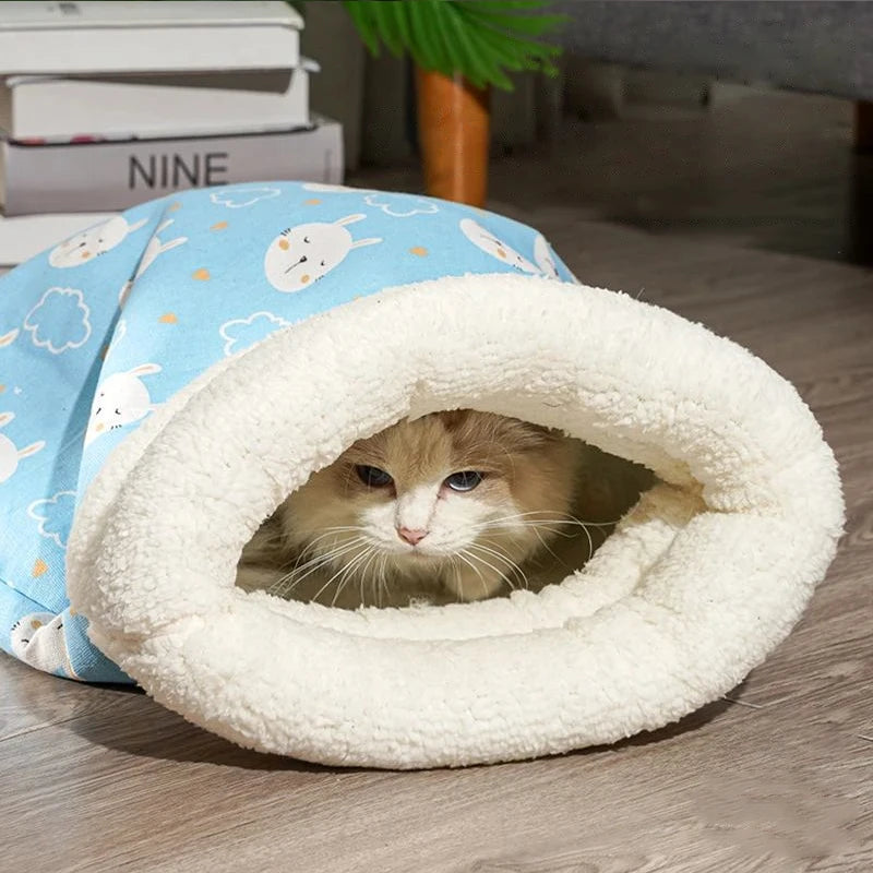 Cat Sleeping Bag Soft Cuddly Fluffy Feel Thickened Pet Pocket Type