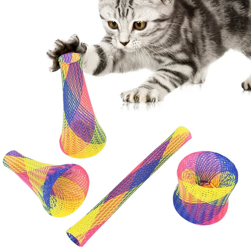 10 Cat Spring Toy Stick Freely Folding Spring Shape Multi-Color Cat