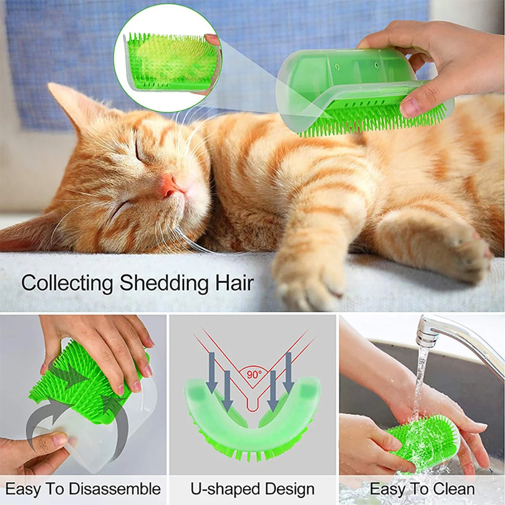 Cat Scratcher Massage Comb - Corner Scratching Brush with Catnip