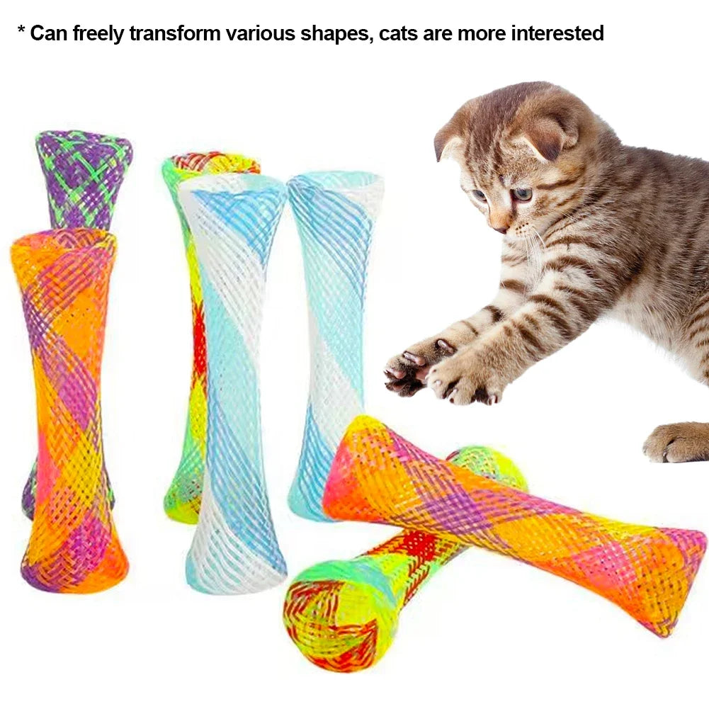 10 Cat Spring Toy Stick Freely Folding Spring Shape Multi-Color Cat