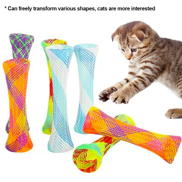 10 Cat Spring Toy Stick Freely Folding Spring Shape Multi-Color Cat