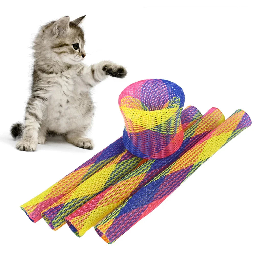 10 Cat Spring Toy Stick Freely Folding Spring Shape Multi-Color Cat