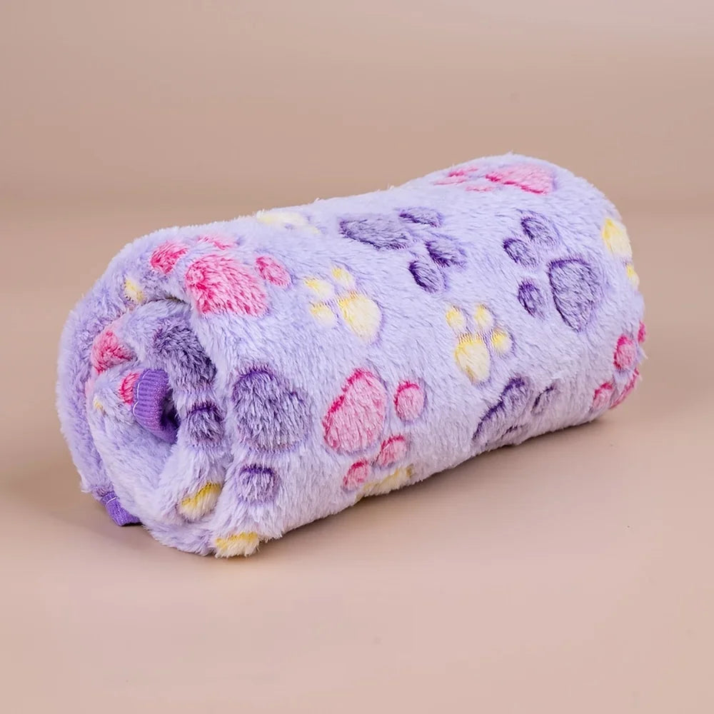 Soft Pet Dog Fleece Blanket Paw Print Dog Cat Mat Winter Warm Puppy