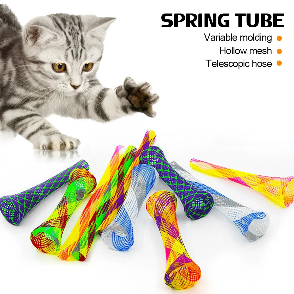 10 Cat Spring Toy Stick Freely Folding Spring Shape Multi-Color Cat
