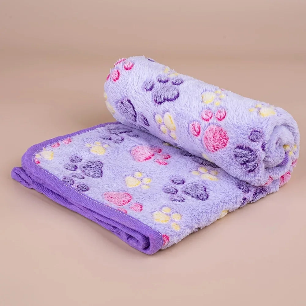 Soft Pet Dog Fleece Blanket Paw Print Dog Cat Mat Winter Warm Puppy