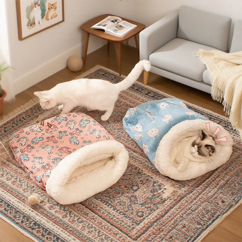Cat Sleeping Bag Soft Cuddly Fluffy Feel Thickened Pet Pocket Type