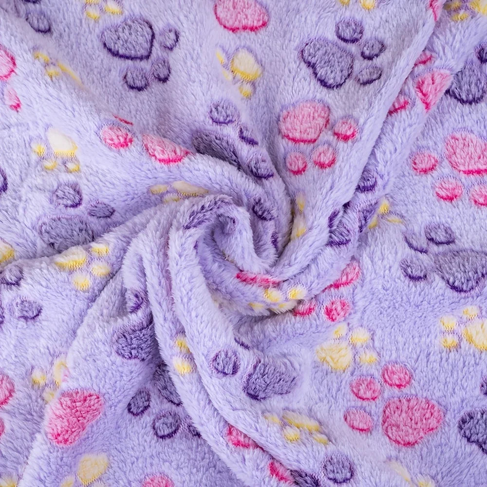 Soft Pet Dog Fleece Blanket Paw Print Dog Cat Mat Winter Warm Puppy