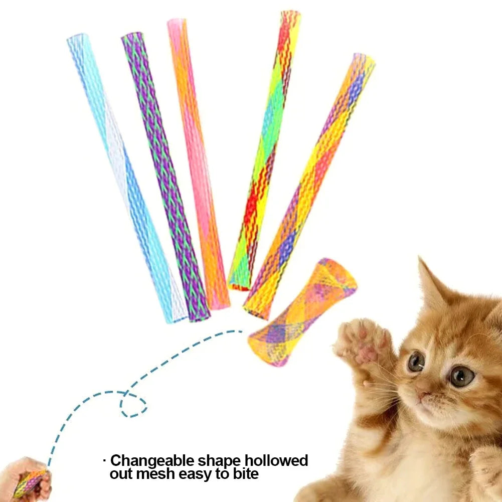 10 Cat Spring Toy Stick Freely Folding Spring Shape Multi-Color Cat